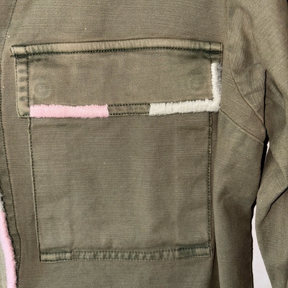 Anthropologie Pilcro Embroidered Utility Cropped Jacket Olive Medium Boho - Picture 7 of 8